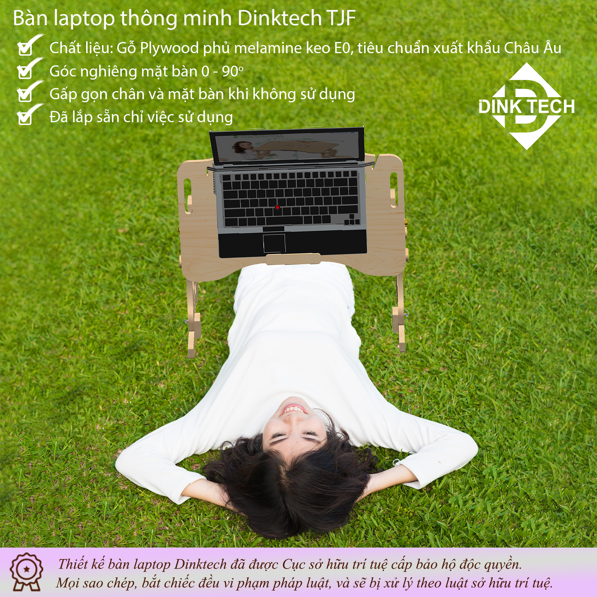 Bàn laptop thông minh Dinktech - phiên bản gấp gọn chân và mặt TJF4 - Ảnh 2